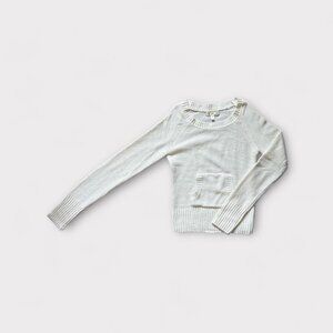 Aeropostale Sweater Womens Medium White Knit Pullover Scoop Neck Acrylic Pocket
